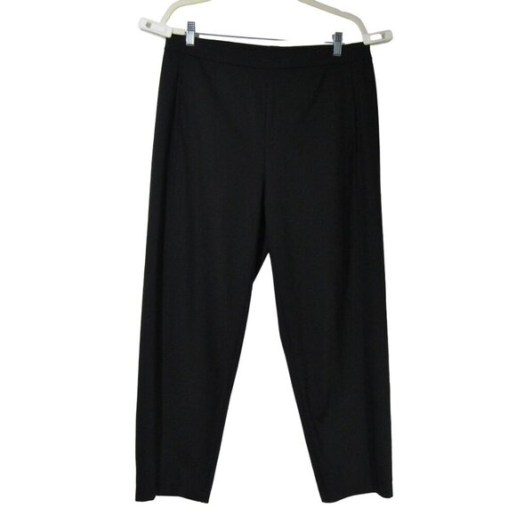 EILEEN FISHER Black Knit WIDE LEG Pull on Stretch Career Minimalist Pants L - Picture 1 of 10